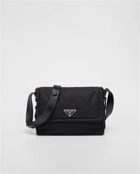 prada black small bag corsaire nylon quilted embroidered|Black Re.